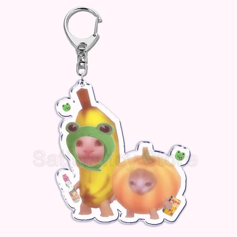 Creative Banana Cat with Heart Keychain for Accessories Bag Pendant Food Fruit Happy Cats Key Chain Ring Keychains Jewelry Gift