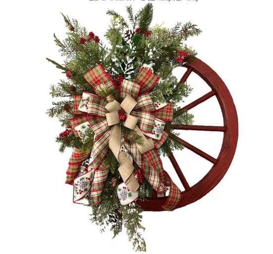 Christmas Decoration Door Hanging Wooden Wheel Wheel Wreath Christmas Pinecone Wreath