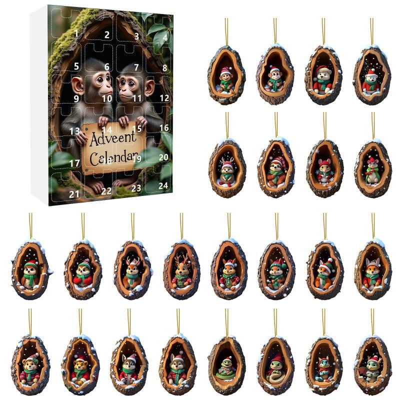 2026 Advent Calendar Animal Christmas Acrylic Car Hanging Ornament Cartoon Xmas Decor