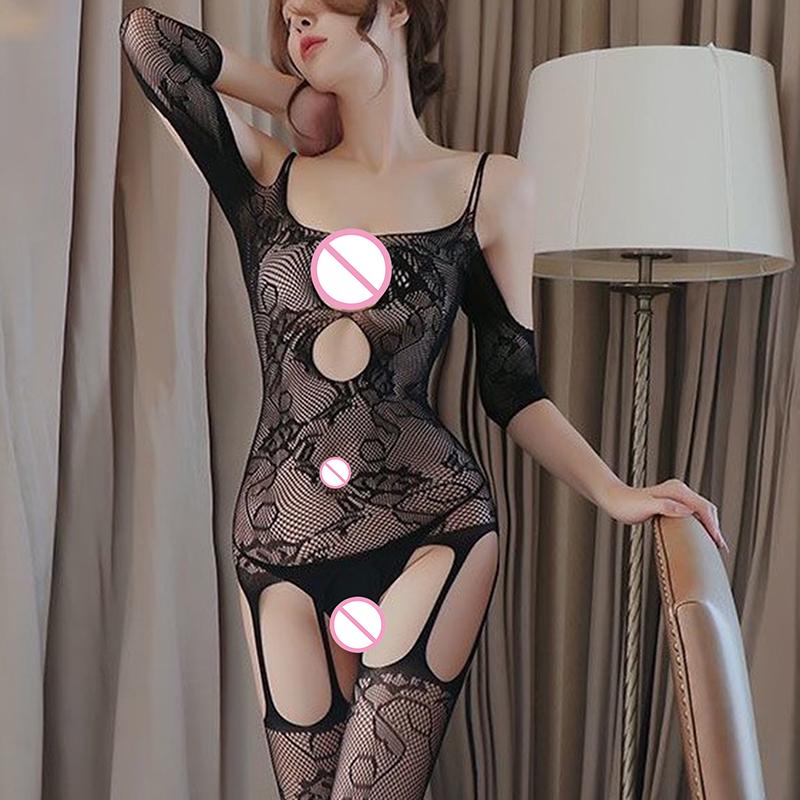 Women's Open Crotch Body Stocking Stretch Mesh Tights Pantyhose Sexy Bodysuits Lingerie Sex Stockings for Adults