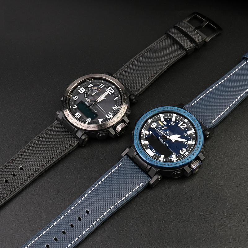 Correa de Reloj de Nylon con Fondo de Goma para la Serie Casio PROTREK PRG-600YB PRG-650 PRW-6600 Correa Deportiva de Lona y Silicona 24mm