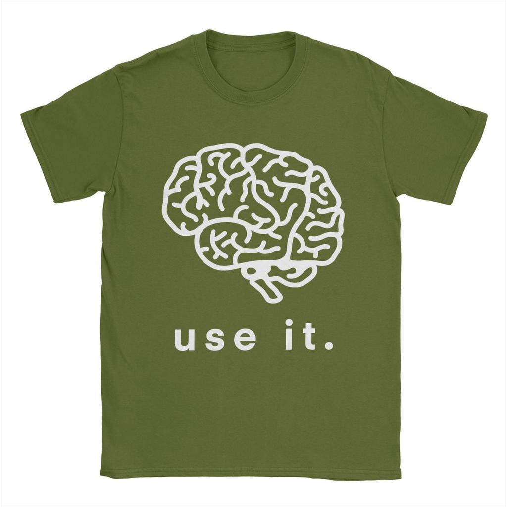 Please Use It Your Brain T-Shirts Men Funny Pure Cotton Tee Shirt Round Collar Short Sleeve T Shirts Summer Clothing