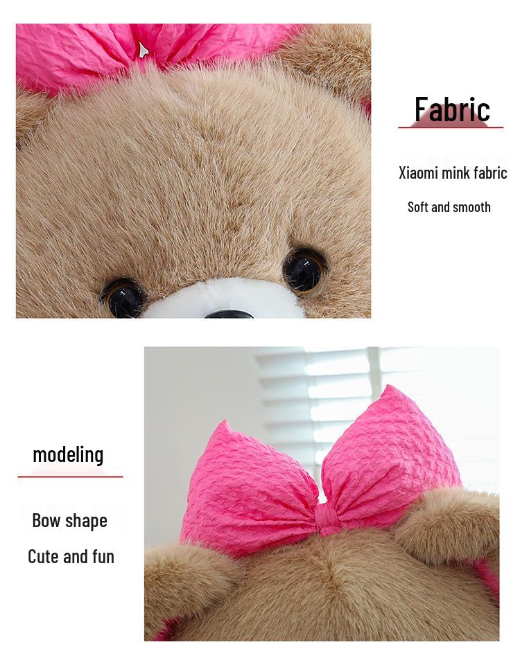 Pink Bow Fifi Bear Plush Doll - Cute Cartoon Animal Toy for Birthdays and Hugs