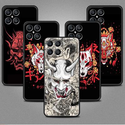 Samurai Oni Mask Case For Huawei Honor X8 X9 P50 X7 50 20 8X Play 9A P40 P30 Lite P Smart 2021 Black Phone Coque