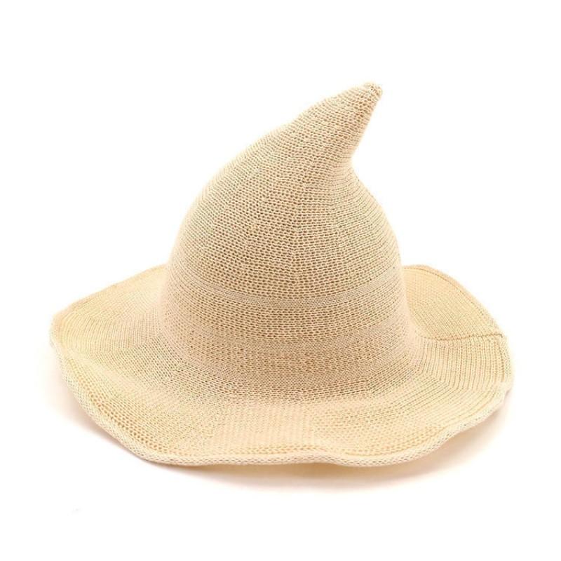 Faltbarer Strick-Hexenhut Halloween Kostüm Party Kegelspitze Breiter Rand Damen Accessoire In Mehreren Farben