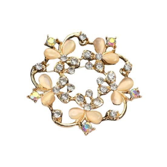 Brosche Retro-Stil Rundes Florales Design Reversnadel mit gefälschtem Opal eingelegt Pullover Kragen Hüte Taschen Mäntel Schals Abzeichen Outfit-Accessoire