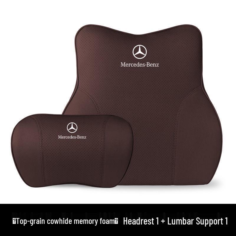 Genuine Leather Ultra-Soft Headrest and Neck/Lumbar Support for Mercedes-Benz A, C, E, S, GLA/GLC/GLE Class.