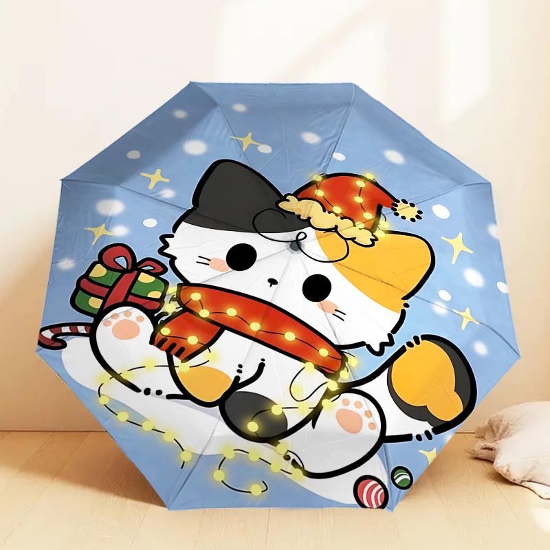 Christmas Hello Kitty Light-Up Umbrella - Automatic Opening & Closing, Outdoor Protection, Travel Accessory, Lightweight and Durable 058