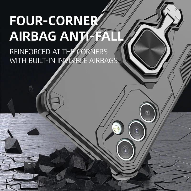 Armor Metal Ring Stand Back Cover For Samsung Galaxy A06 A16 A26 A36 A56 F06 F16 M16 A25 A35 A55 5G Case Shockproo Rugged Coque