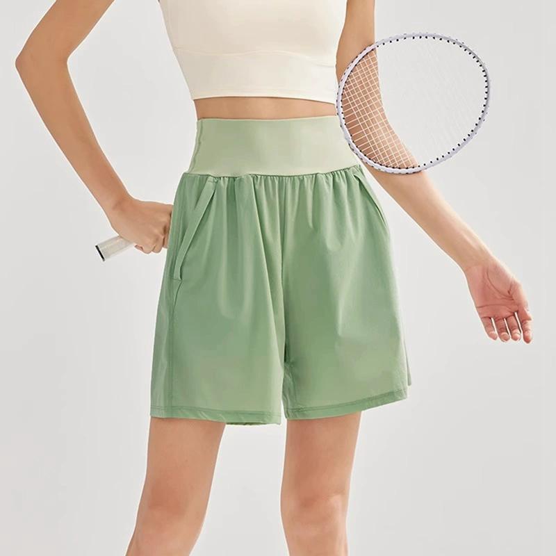Damen High-Waist Sportshorts Locker Atmungsaktiv Schnelltrocknend Fitnessshorts