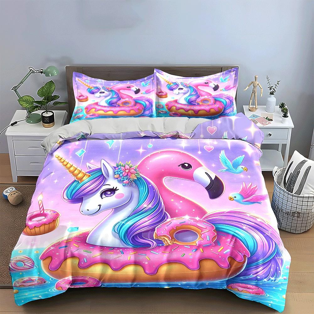 Unicorn Float Pool Party Set Exquisite three-piece bedding set gift for kids and adults