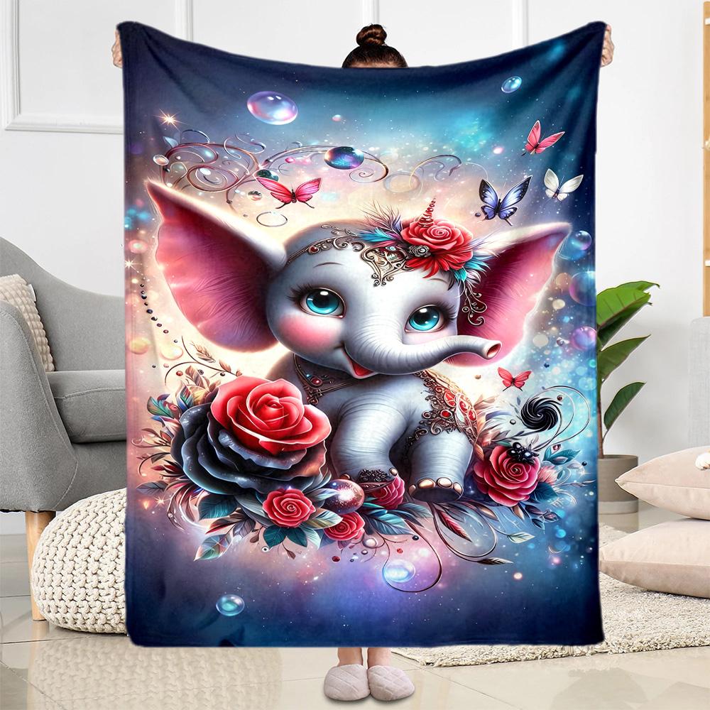 Colorful Elephant Garden Blanket Suitable for Offices, Travel, Living Rooms Also a Good Gift for Friends and Family Suitable for All Seasons.
