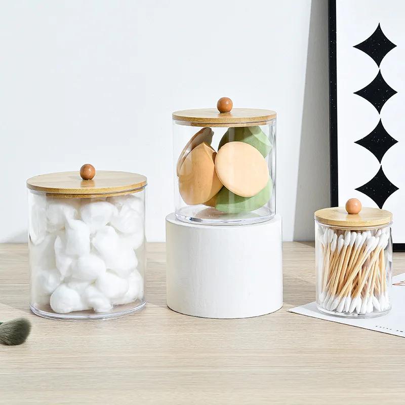 3PCS Acrylic Storage Box Bathroom Jar Makeup Organizer Cotton Round Pad Holder Cotton Swab Box Qtip Holder Dispenser with Lid