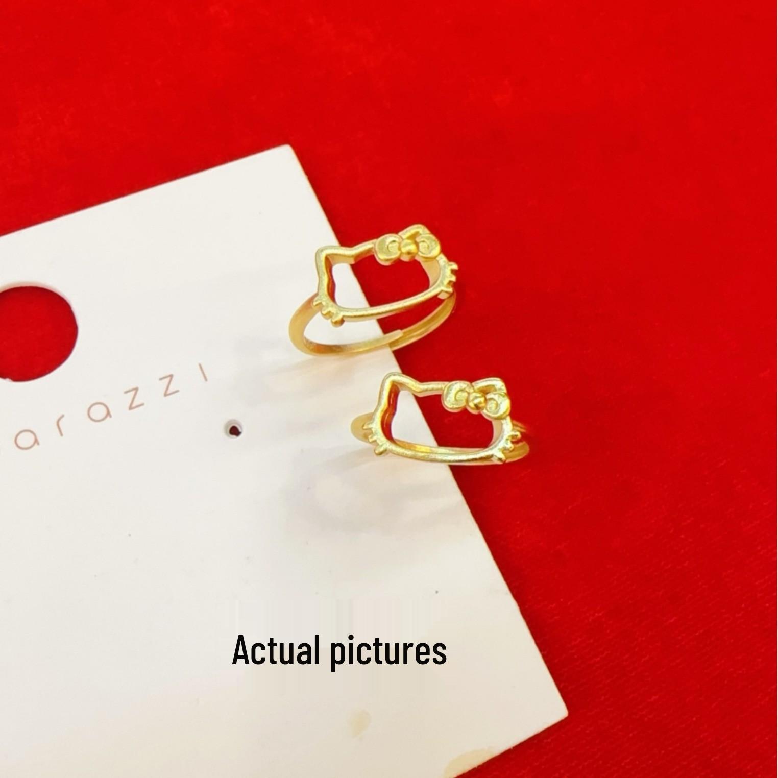

KT Hello Kitty Animation Open Ring & Necklace Set in Vietnam Sand Gold Style