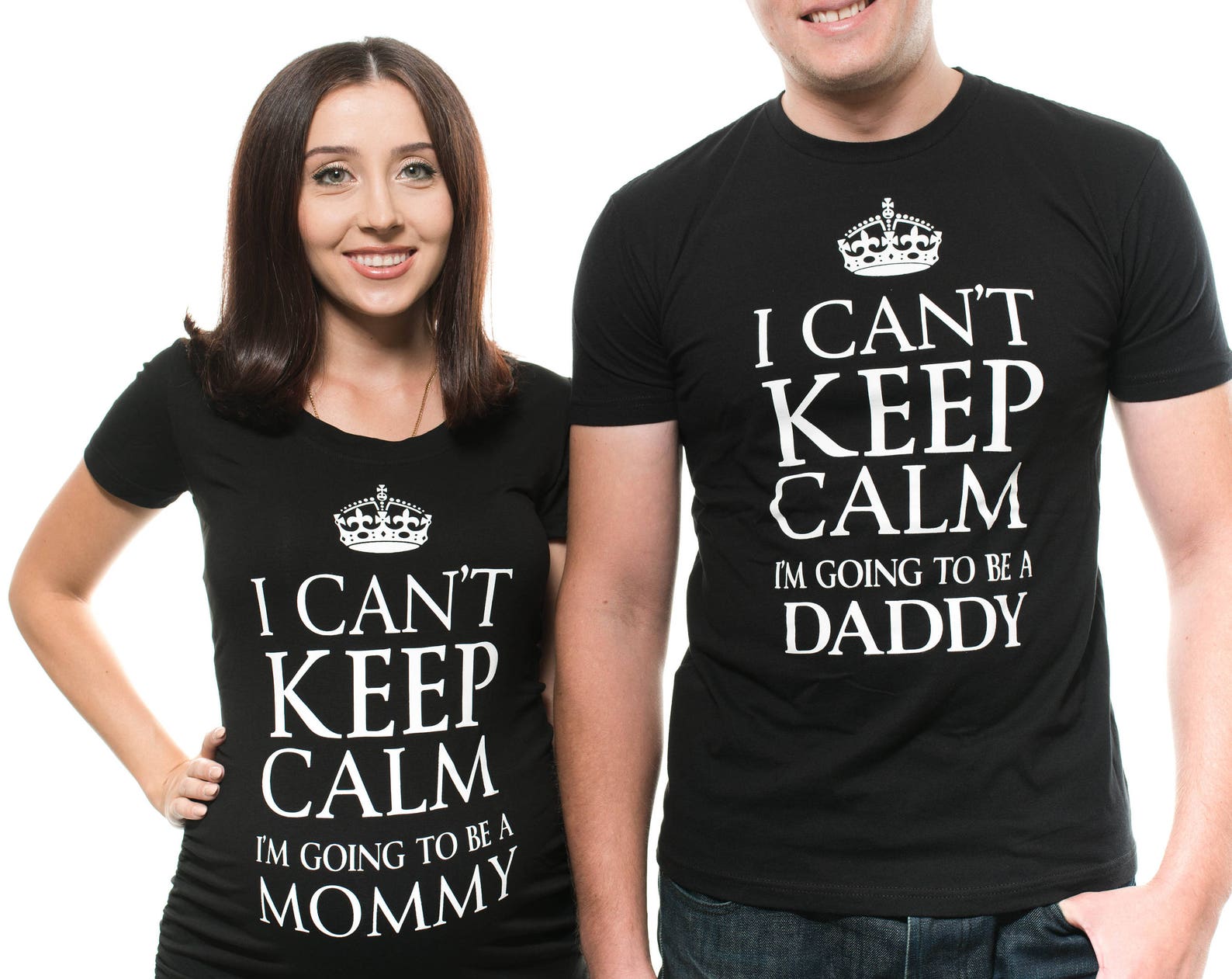 Pregnancy AnnouncemenT-Shirts: Keep Calm Mommy & Daddy Matching Tees L