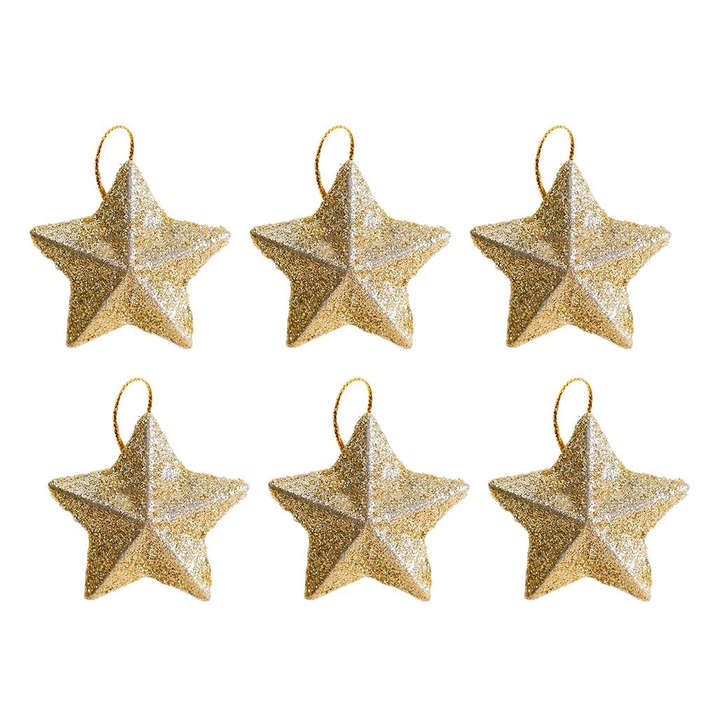 

6PCS Glitter Star Pendants - Christmas/Xmas Tree Hanging Craft Ornaments, Festive Decor Supplies for Birthday Party & New Year золотистий