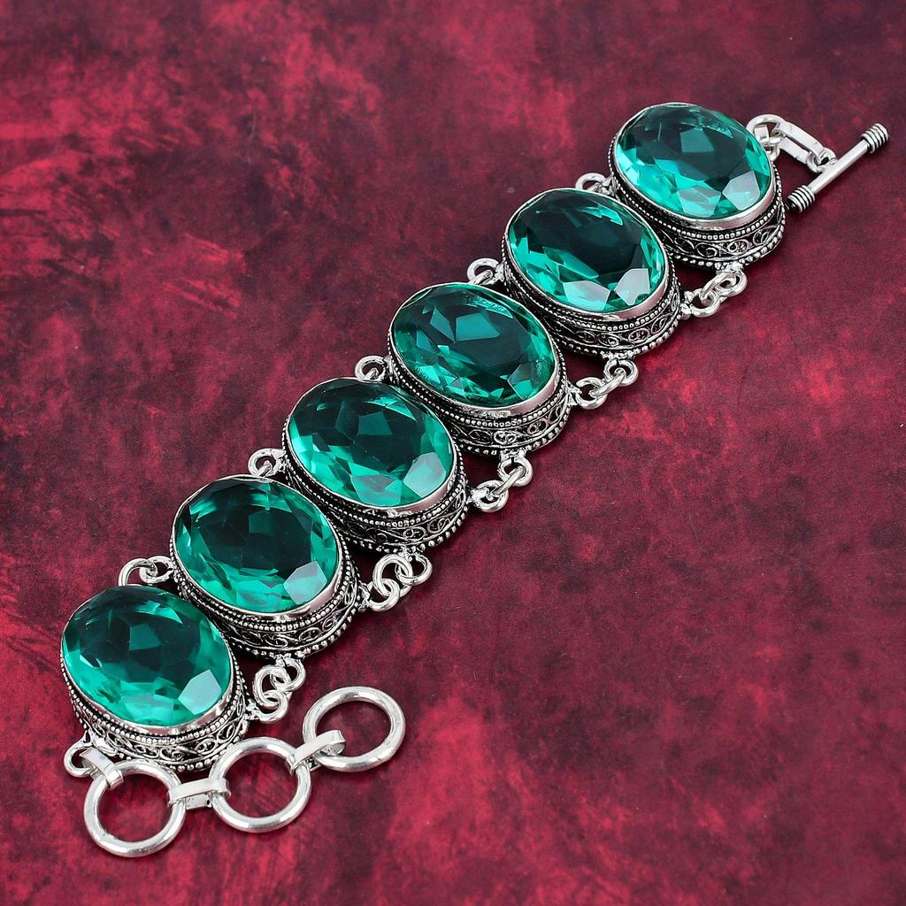 Aqua Apatit Armband, 925 Massivt Sterling Silver Handgjort Ädelstensarmband Smycken, Gåvor Till Hustru Helt Nytt Armband