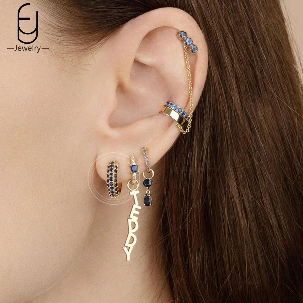 925 Silver Ear Buckles Fashion Hoop Earrings Dark Blue Crystal Pendant Gold Earrings High Women's Jewelry Luxury Gifts