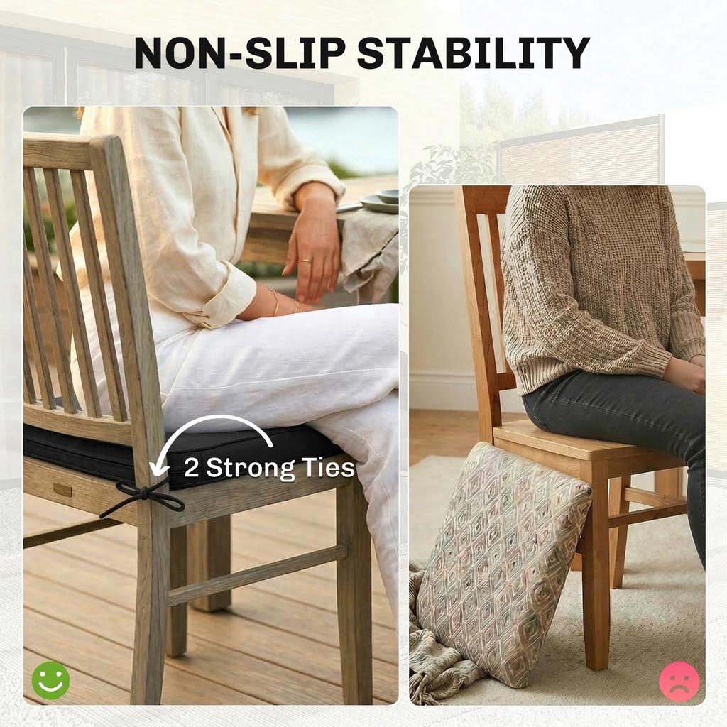 Outdoor Chair Seat Cushions Set Of 2 Garden Chair Cushions With 7cm Thick Foam And Ties Black
