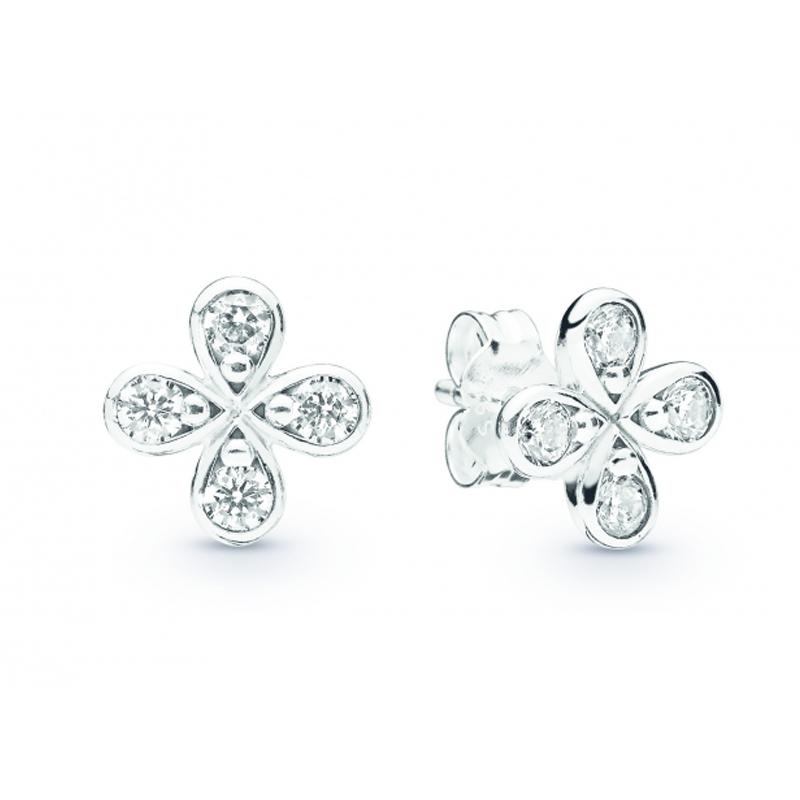 Pandora Flower Paved Design 925 Silver Earrings Women earrings 297968CZ Box