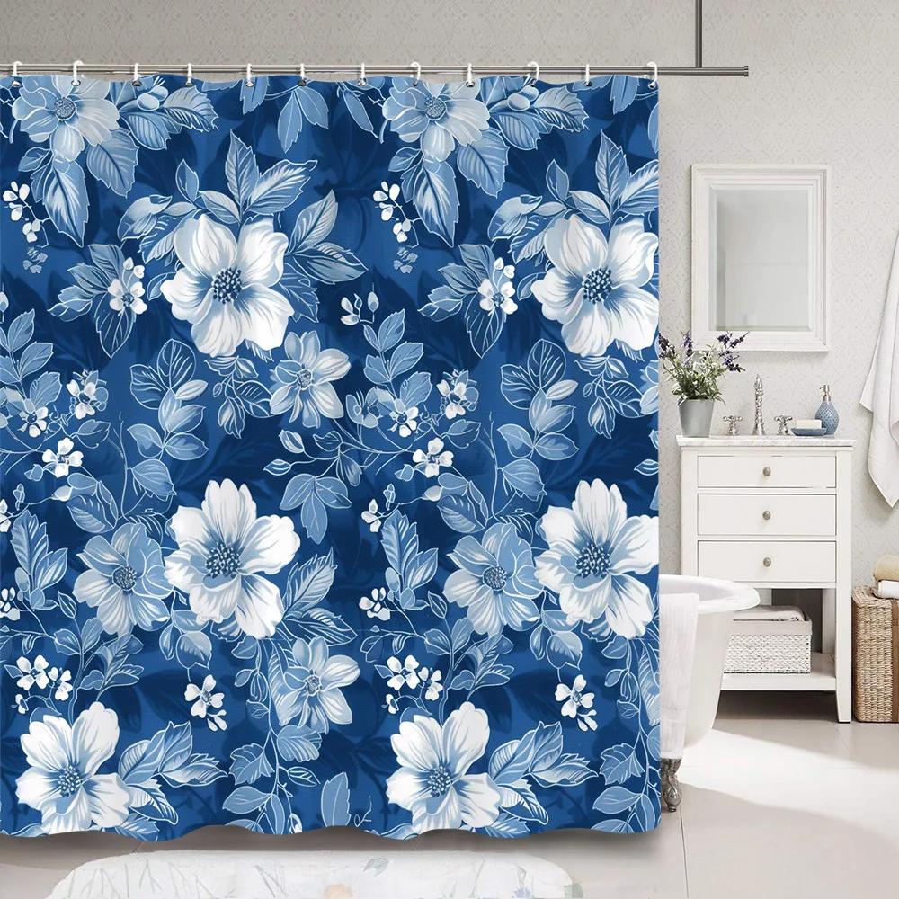 Zasłona prysznicowa w kształcie liścia Prosta, nowoczesna, kolorowa, z poliestru, zasłona prysznicowa z motywem liści, dekoracja łazienki z haczykami, akcesoria łazienkowe