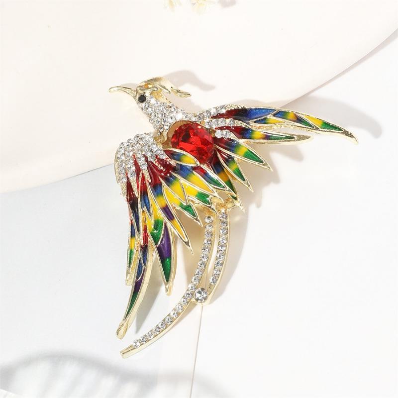 Fashionable Rhinestone Phoenix Brooch with Long Tail Exquisite Accessory for Clothing And Bags Versatile Temperament Piece