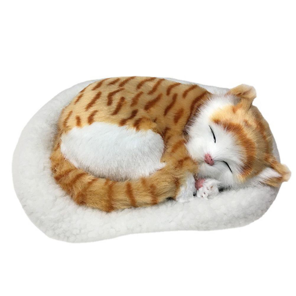 Realistic Sleeping Cat Toy Breathing Cat Stuffed Animal Doll with Mat  Plush Toys for Children Home