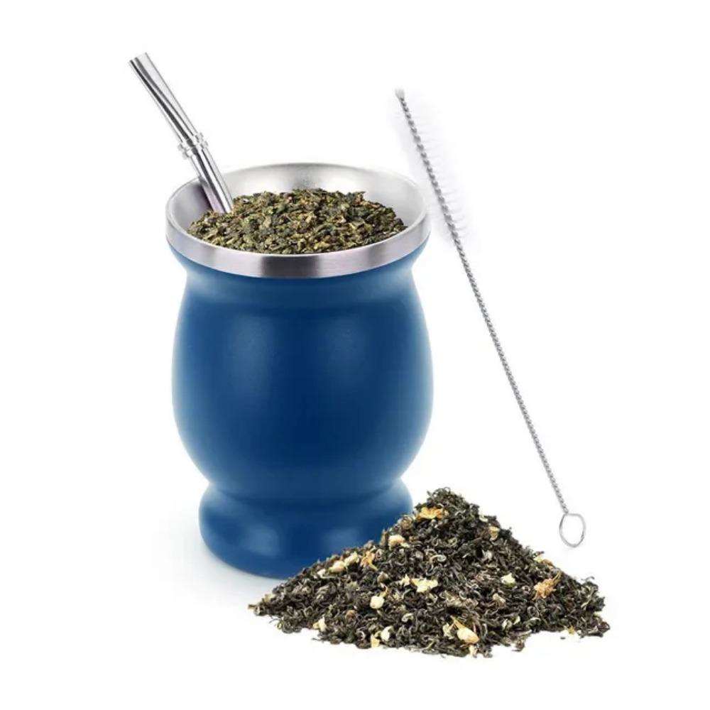 230ML 304 Stainless Steel Mate Cup Double Wall 8oz Portable Tea Mug Mate Gourd with Bombillas and Cleaning Brush