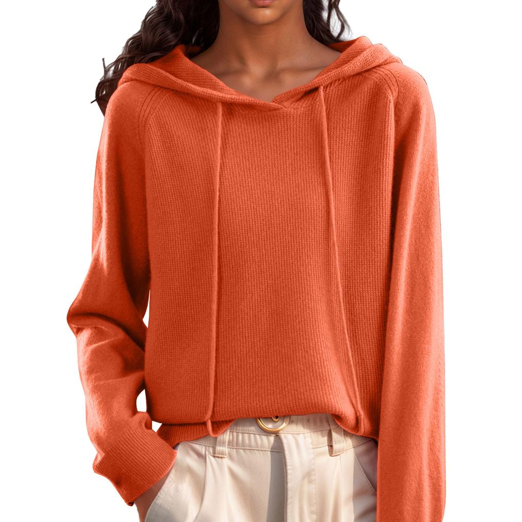 Einfarbiger, lässiger, langärmliger Strickpullover mit Kapuze für Damen mit Pullover und Basisschicht-Strickpullover