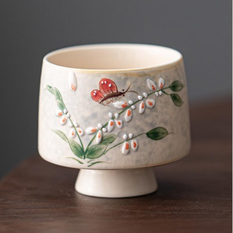 Pure hand-painted Oncidium ceramic teacup master cup women's special exquisite goblet Chinese pastoral tea cup