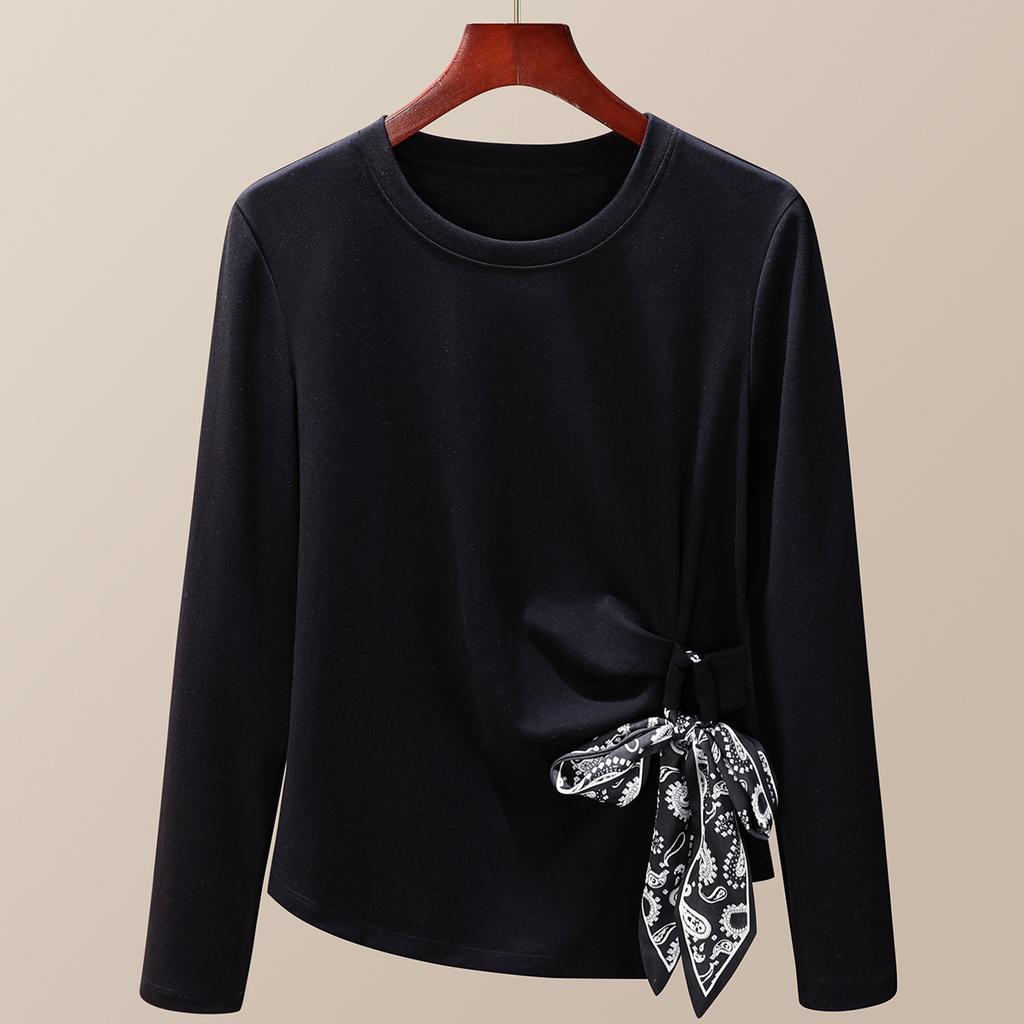 White long-sleeved women's new early autumn irregular high-end feeling huge good-looking design silk scarf top