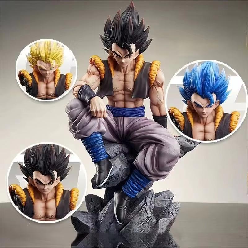 23cm Anime Dragon Ball Figure Gk Gogeta Three Head Replaceable Sitting Figures Pvc Model Doll Ornaments Toys Gift