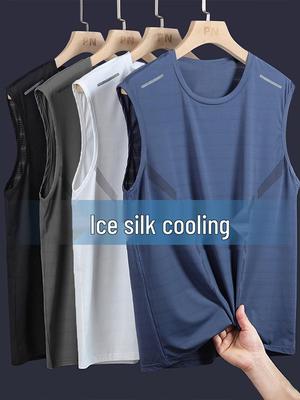 Men's Quick-Dry Ice Silk Tank Top - Loose, Thin, Sleeveless Racerback T-Shirt for Summer.