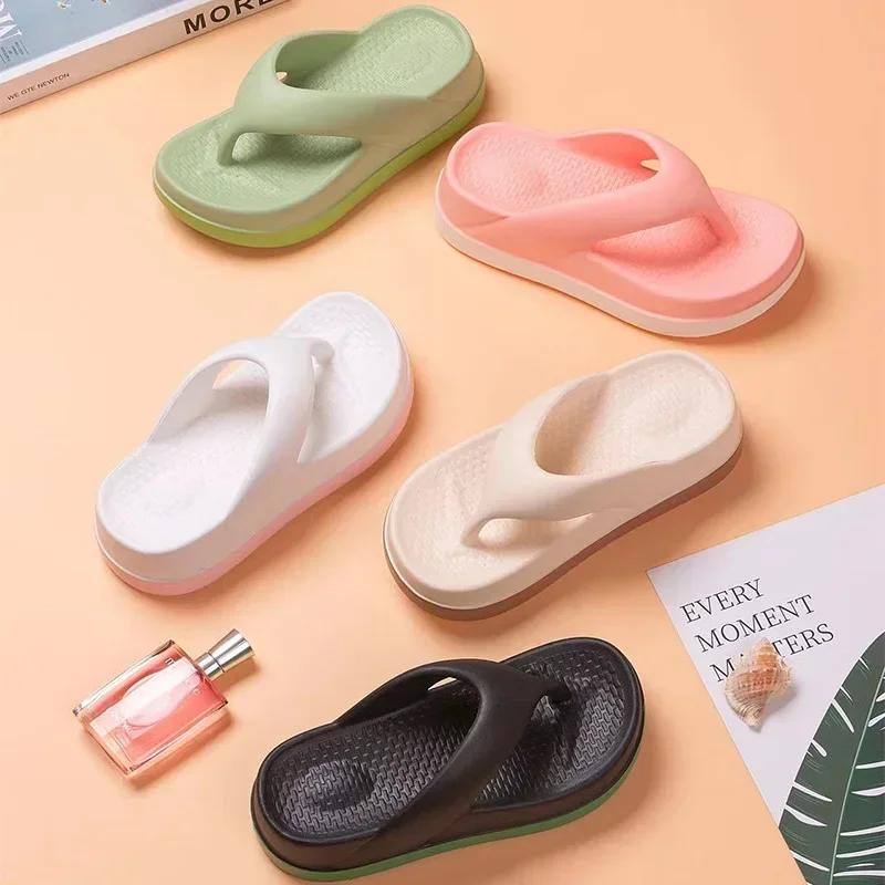 Women's Flip-flops Summer Outdoor Indoor Thick-soled Sandals 5cm Increase Height Slippers for Beach Soft-soled Non-slip Shoes