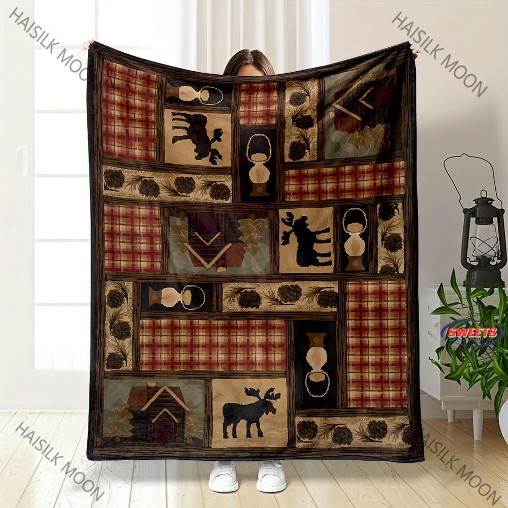 American Retro Style Print Blanket Sofa Bed All Seasons Soft Thin Blanket Gift for Parents,Grandparents,Birthday Christmas Gift
