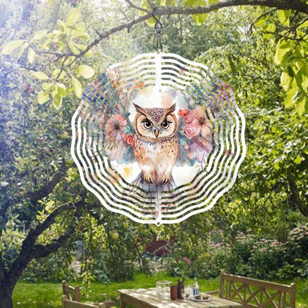 Metal Owl Wind Spinner Garden Decor 3D Colorful Floral Design Outdoor Indoor Hanging Ornament for Patio Yard Home Unique Gift Idea