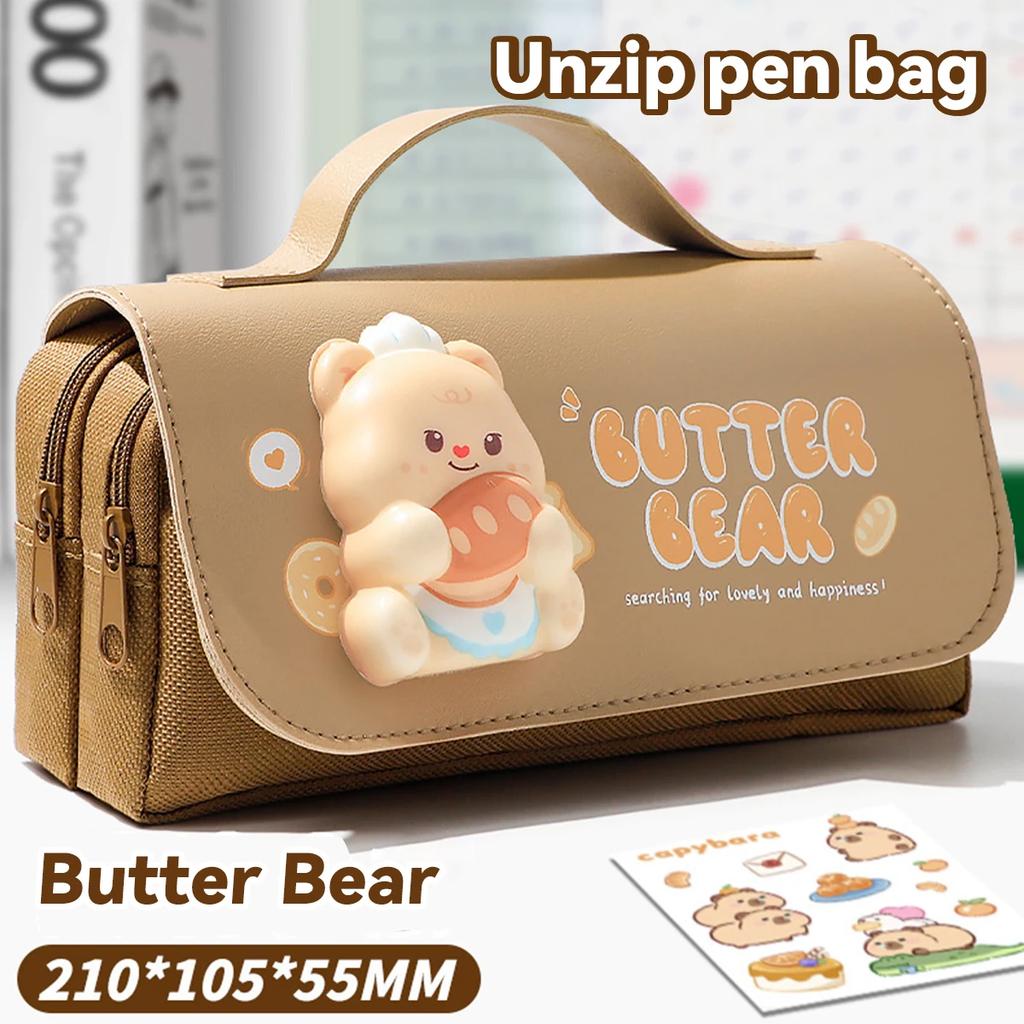 Capybara 3-layer Large Capacity Pencil Case Organizer for Girls Portable Cute Pencil Bag for Students Stationery Back To School