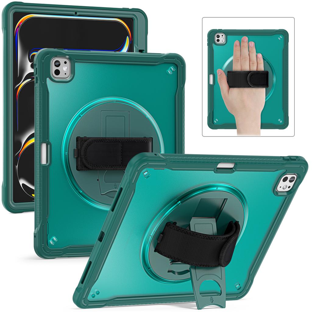 For iPad Pro 13 (2025)/(2024) Case Kickstand PC+TPU+Silicone Tablet Cover with Rotary Hand Strap