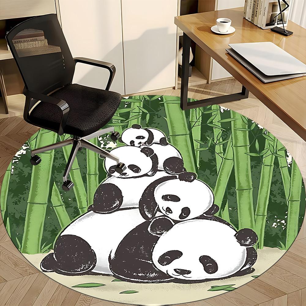 1 szt. Okrągły dywanik do biura Rodzina Pand, Mata wewnętrzna odpowiednia do biura, Pod krzesła biurowe, Sypialni, Salonu, Wystroju domu, Dekoracja pokoju