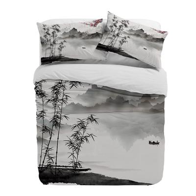 Chinese Ink Landscape Painting Bamboo Duvet Cover With Pillow Case Custom 3pcs Bedding Set Quilt Cover Double Bed Home Textile