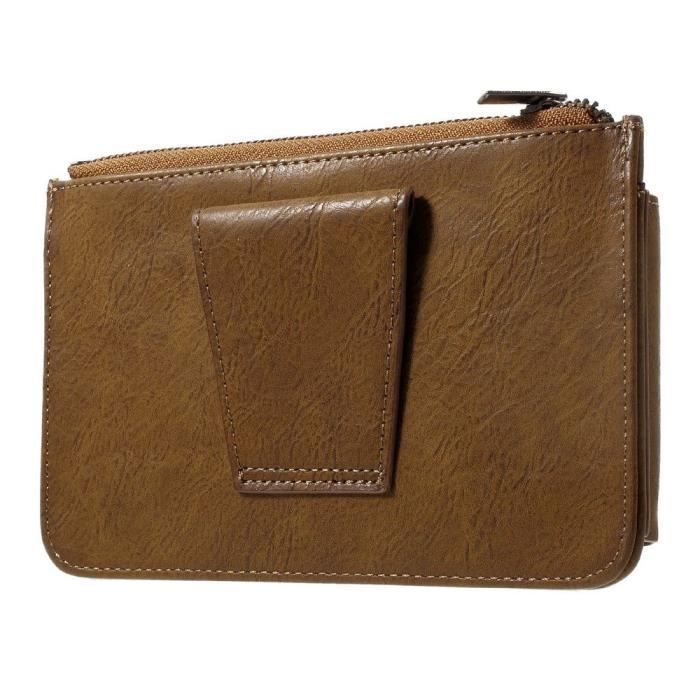 Étui à Ceinture Horizontale - Motorola - Moto E6 (2019) - Cuir Synthétique - Marron - Poche Intérieure