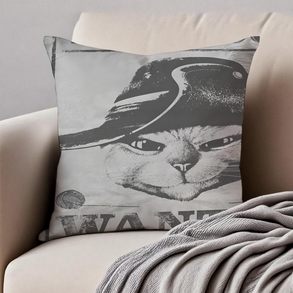 Interesting Funny PPuss In Boots Cushion Cover Pillowcase Antidustmite Invisible Zipper Short Plush Sofa Cushion