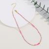 GEMCHIC Women's Natural Stone Beaded Choker Necklace Stainless Steel Pink Geometric Layering Chain