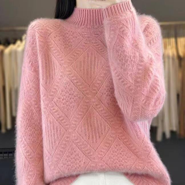 Thick Loose Sweater Women Half Turtleneck Knitted Sweater for Women Solid-color Casual and Warm Pullover