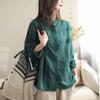 Women's Retro Cotton Linen Slimming Long Sleeve Shirt - Solid Color, Loose Fit for Spring & Autumn.