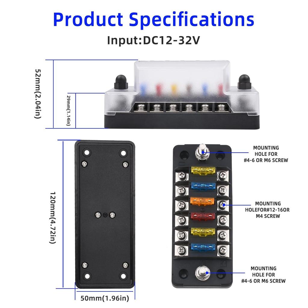 Fuse Block Blade Marine Fuse Panel Fuse Box ATC/ATO Waterproof Cover Negative Bus Included No LED Indicator for Car Boat Yacht RV Trailer Truck SUV