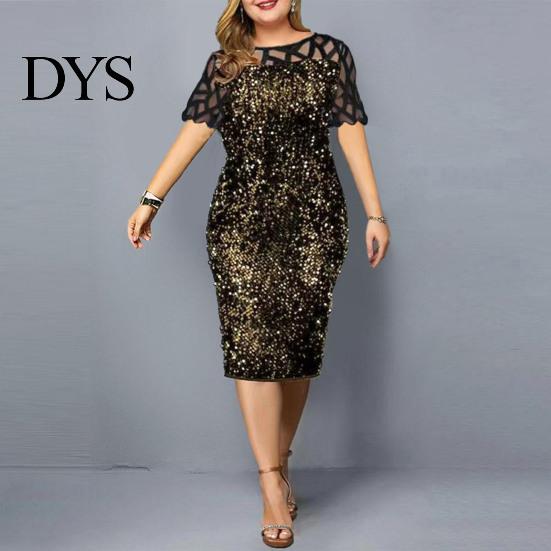 Abito Paillettes Rete Formale Estivo Donna Rete Hip Wrap per Matrimonio