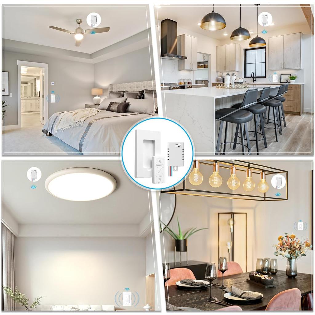 Wireless Dimmer Switch, 2 Remote Light Switch and 2 Receiver kit, Compatible with Alexa Voice Control, Single Pole Smart Wall Switch Lighting Fixture