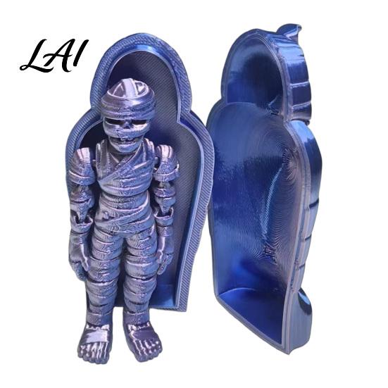 Ancient Egyptian Mummy Figurine 3D Printed Pharaoh Sarcophagus Set Articulated with Trendy Room Decor Storage Case Collectible Fidget Toy
