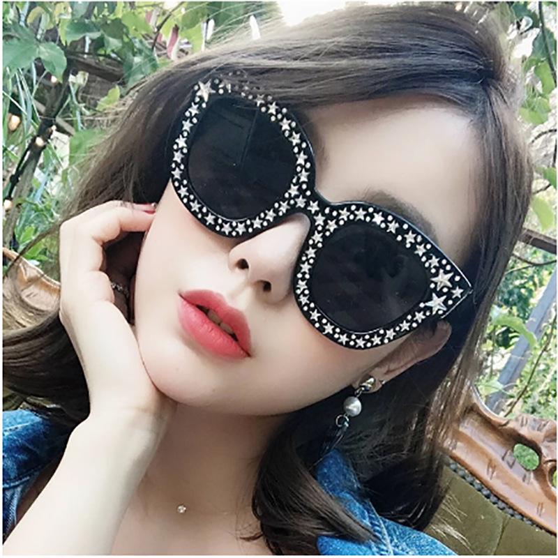 Fashion Cat Eye Sunlgasses Women Retro Brand Designer Sun Glasses Vintage Square Sparkling Star Glasses Okulary